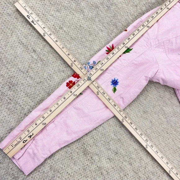 Vintage Quacker Factory Jacket Women Large Pink Embroidered Flower Linen Boho - Picture 16 of 16